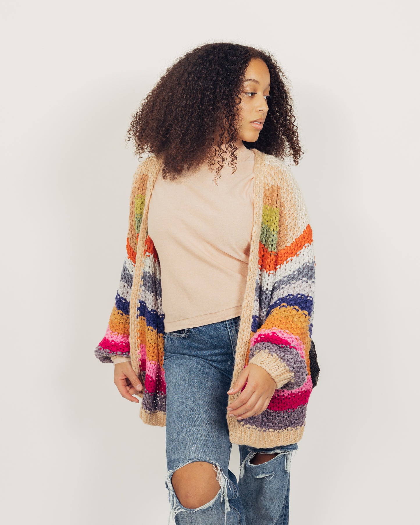 Colorful Cardigan || Tan