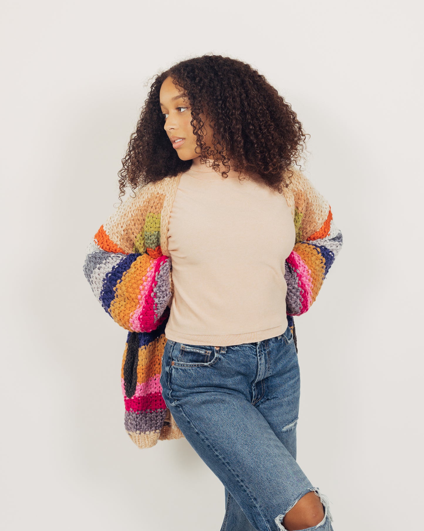 Colorful Cardigan || Tan