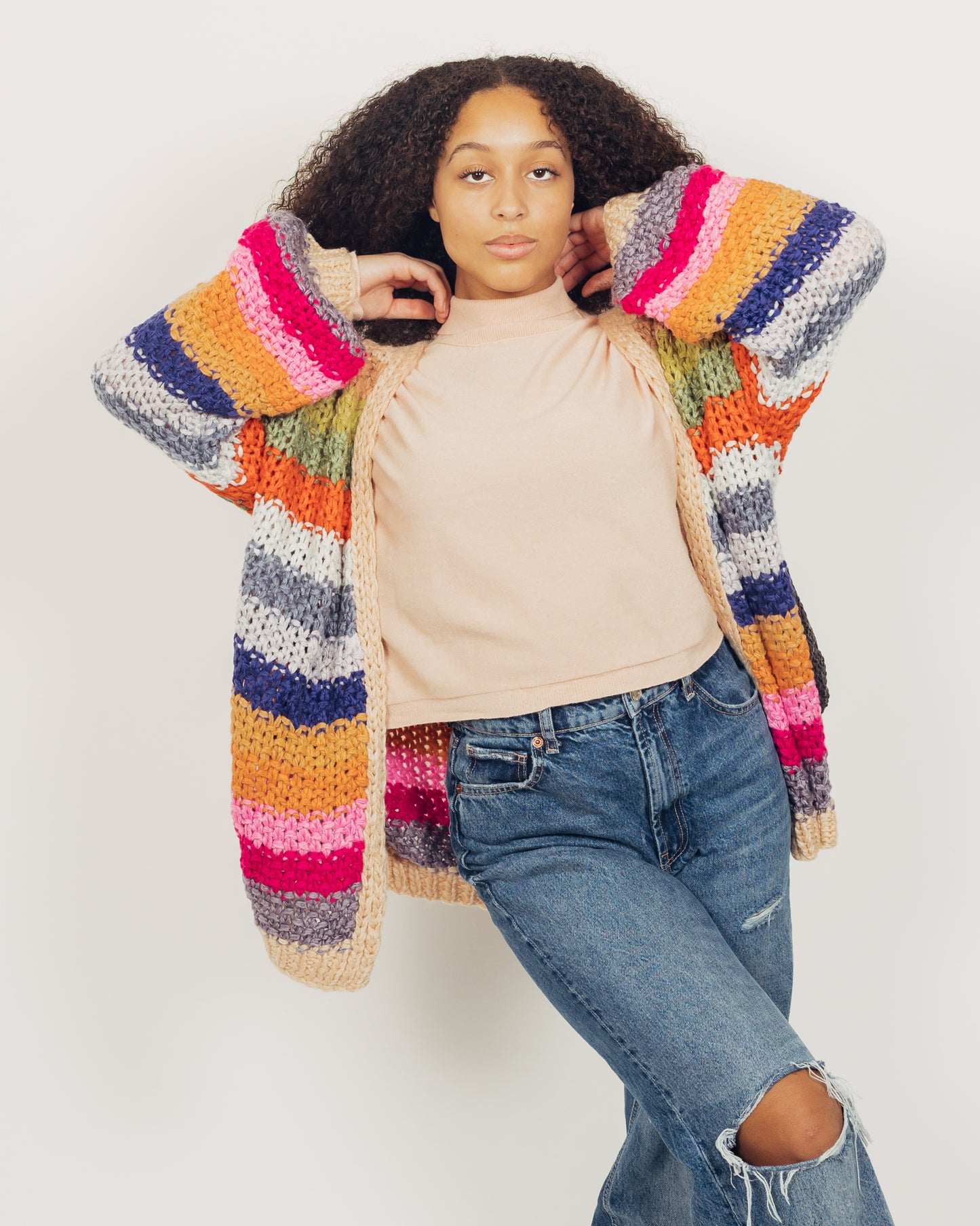 Colorful Cardigan || Tan