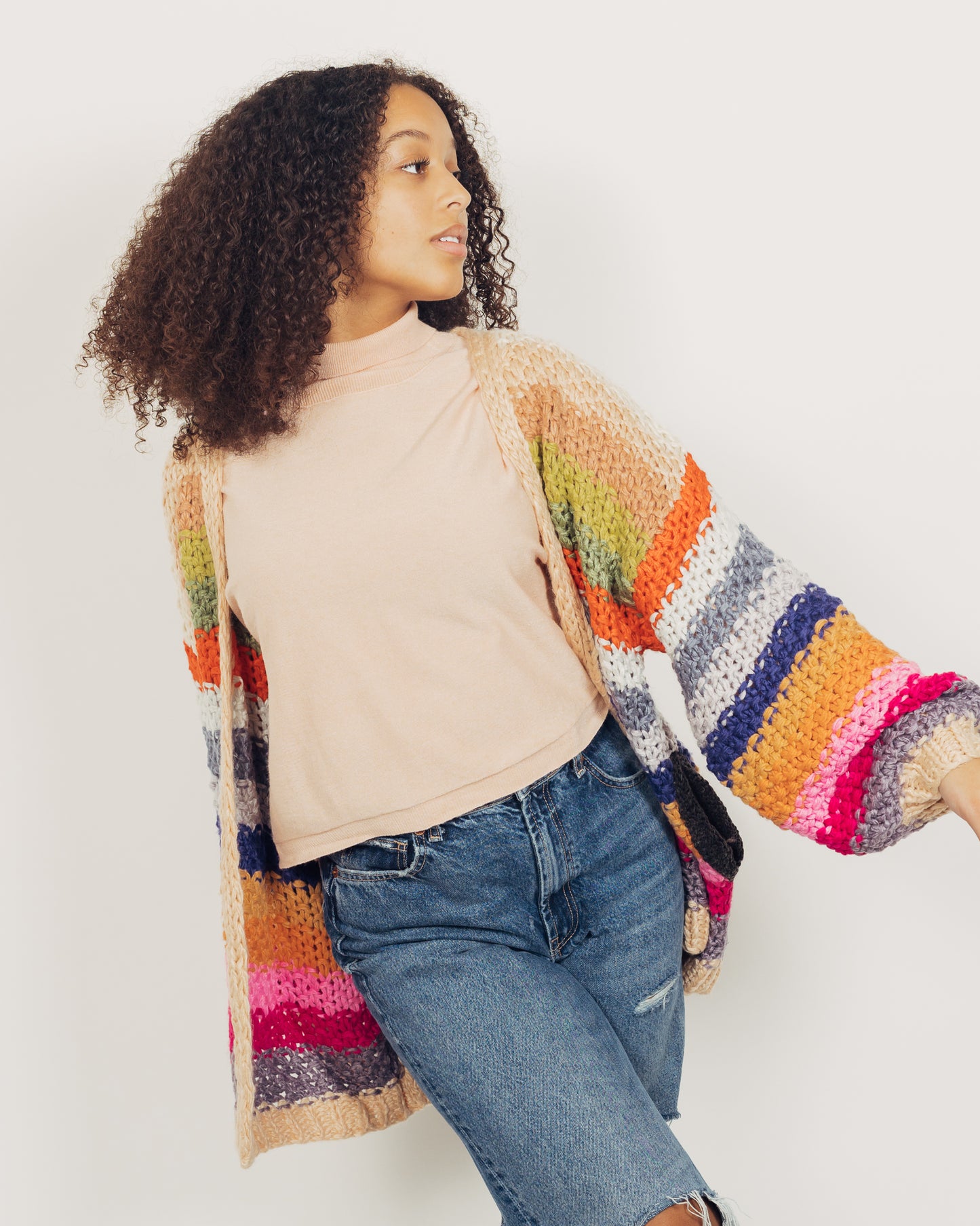 Colorful Cardigan || Tan