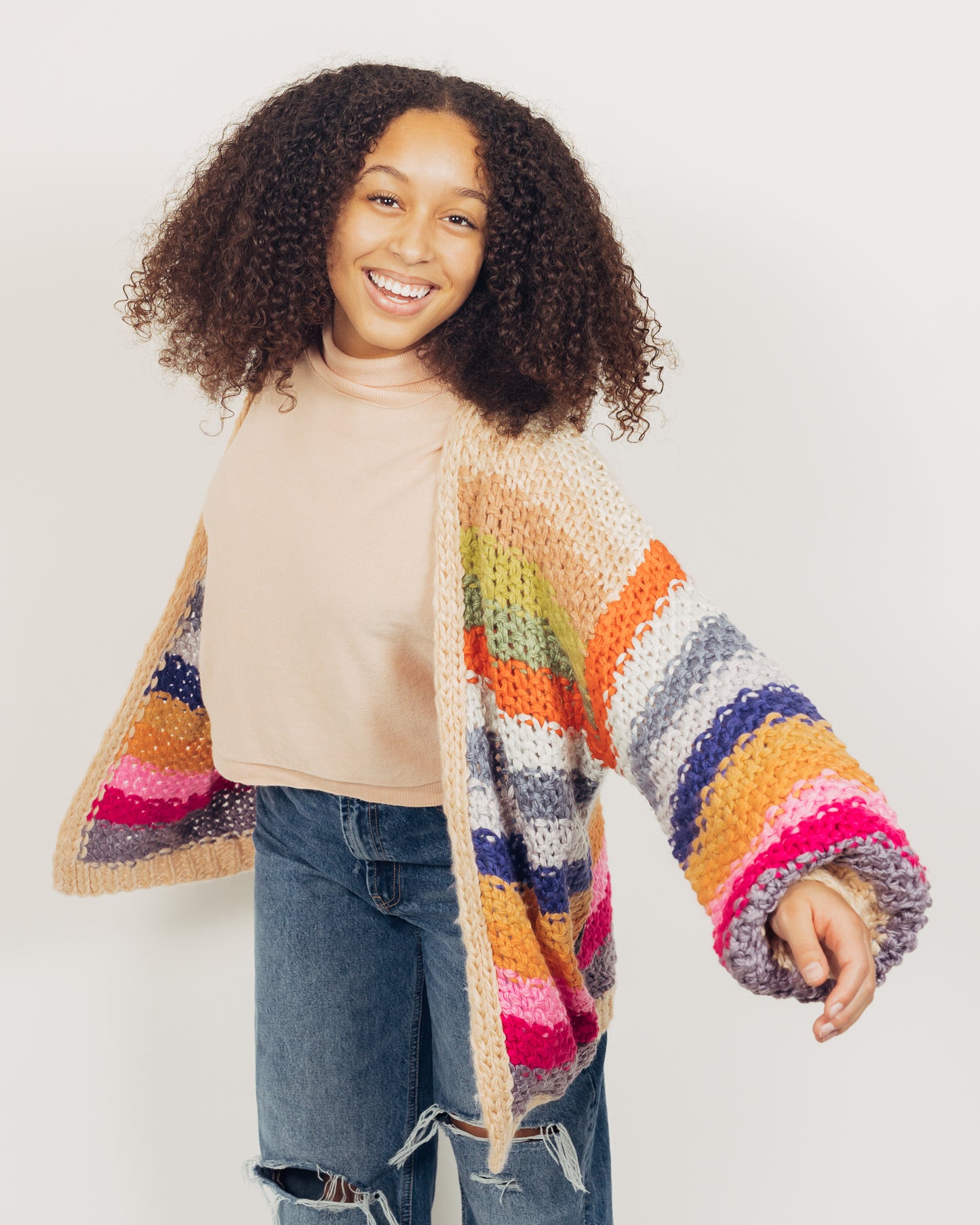 Colorful Cardigan || Tan