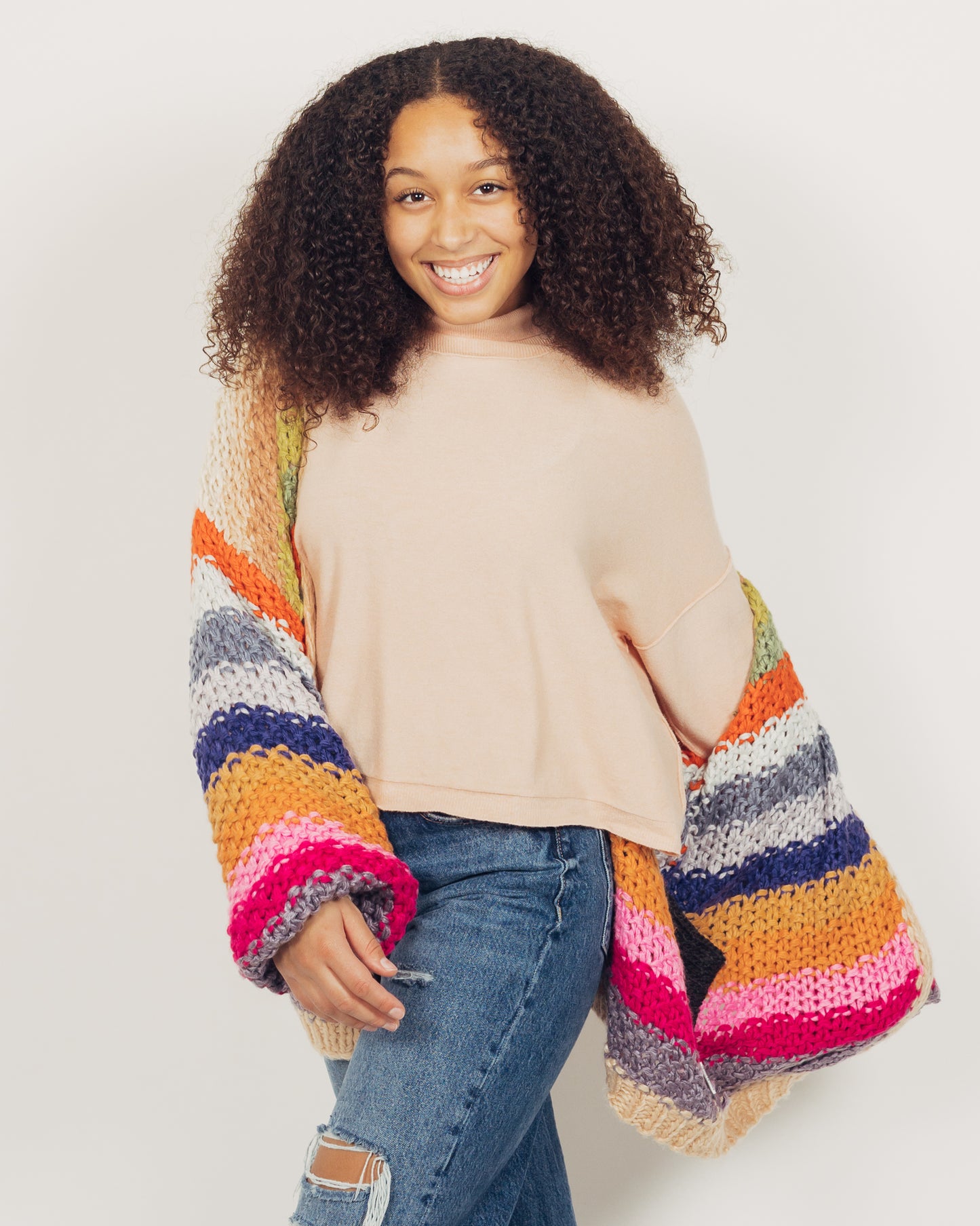 Colorful Cardigan || Tan