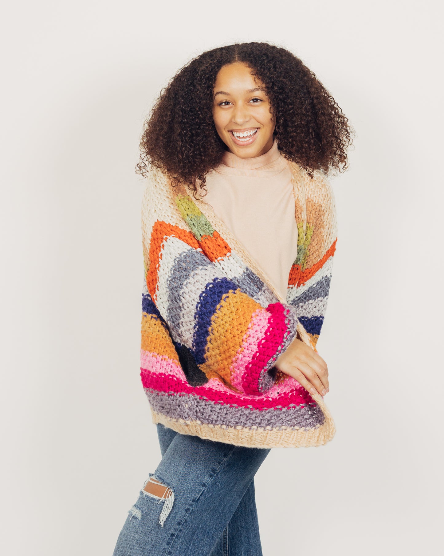 Colorful Cardigan || Tan