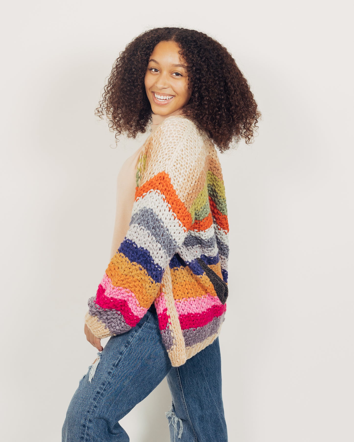 Colorful Cardigan || Tan
