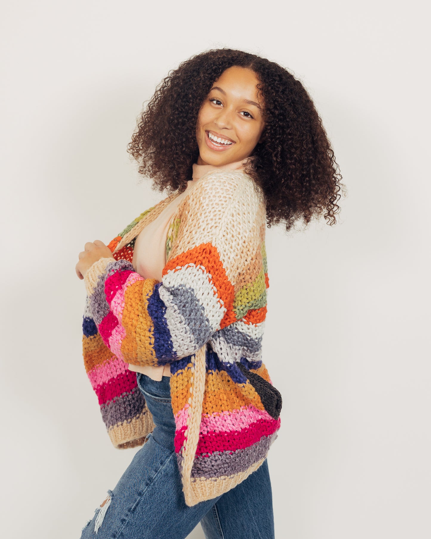 Colorful Cardigan || Tan