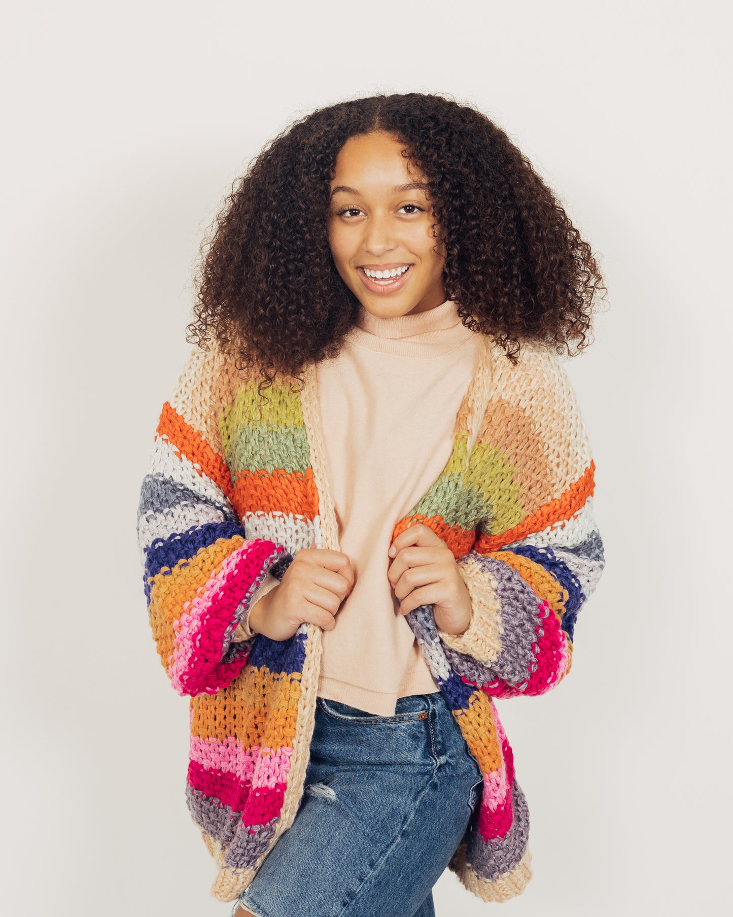 Colorful Cardigan || Tan