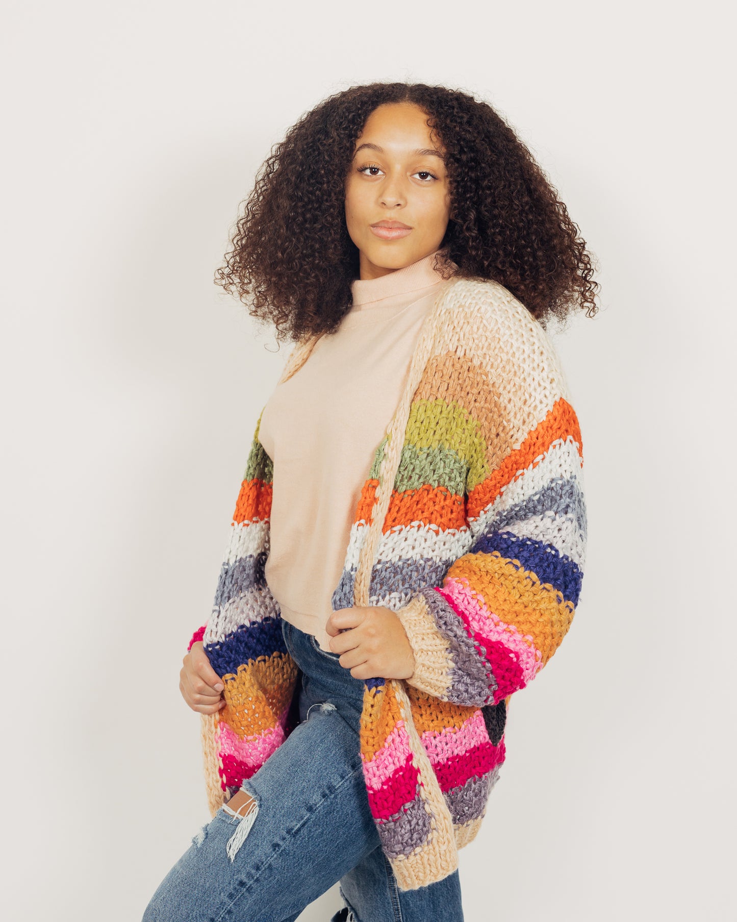 Colorful Cardigan || Tan