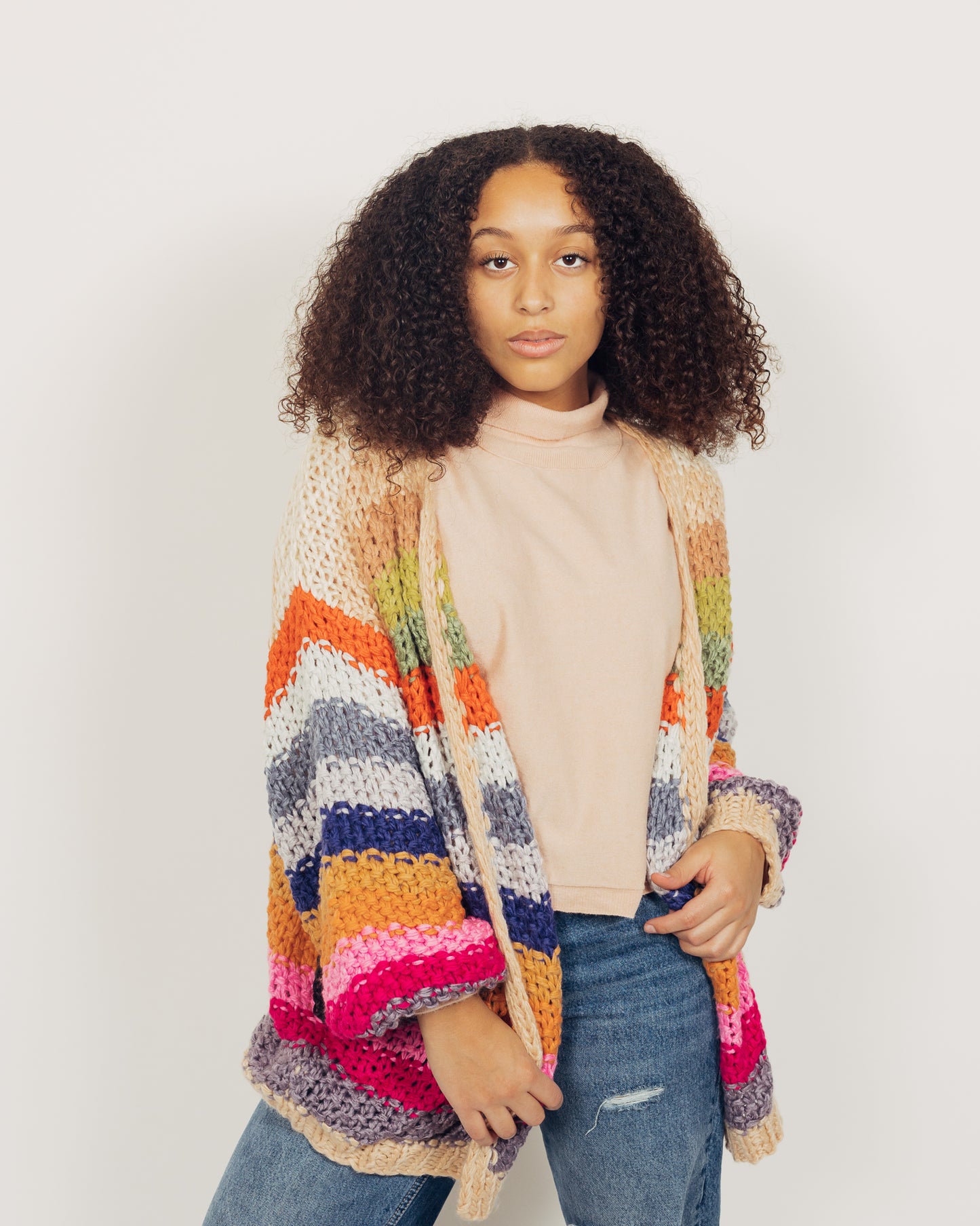 Colorful Cardigan || Tan