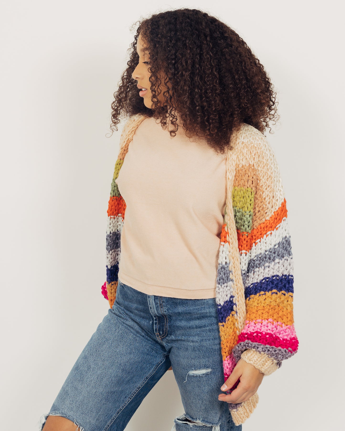 Colorful Cardigan || Tan