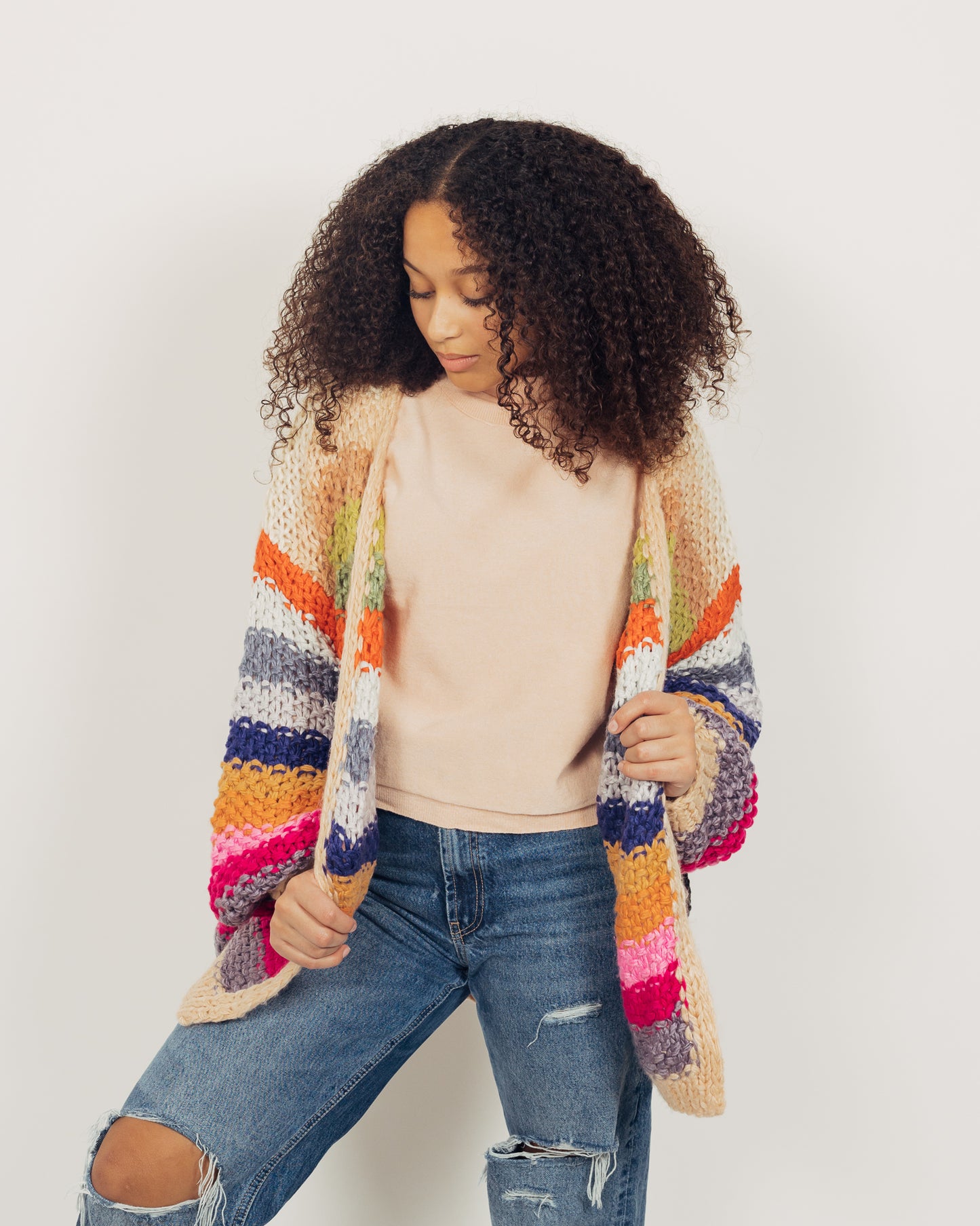 Colorful Cardigan || Tan