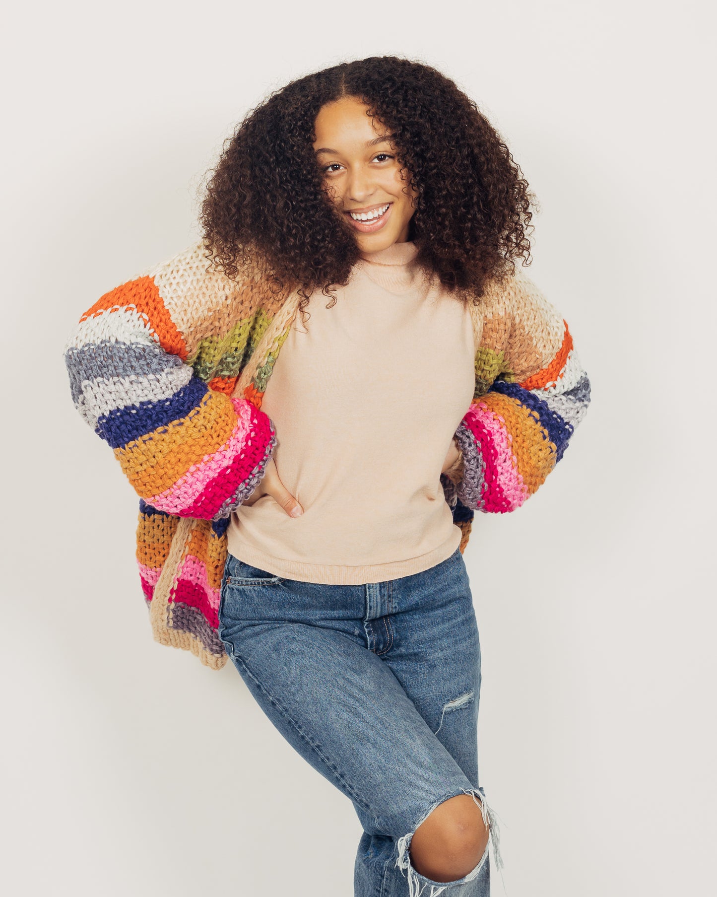 Colorful Cardigan || Tan