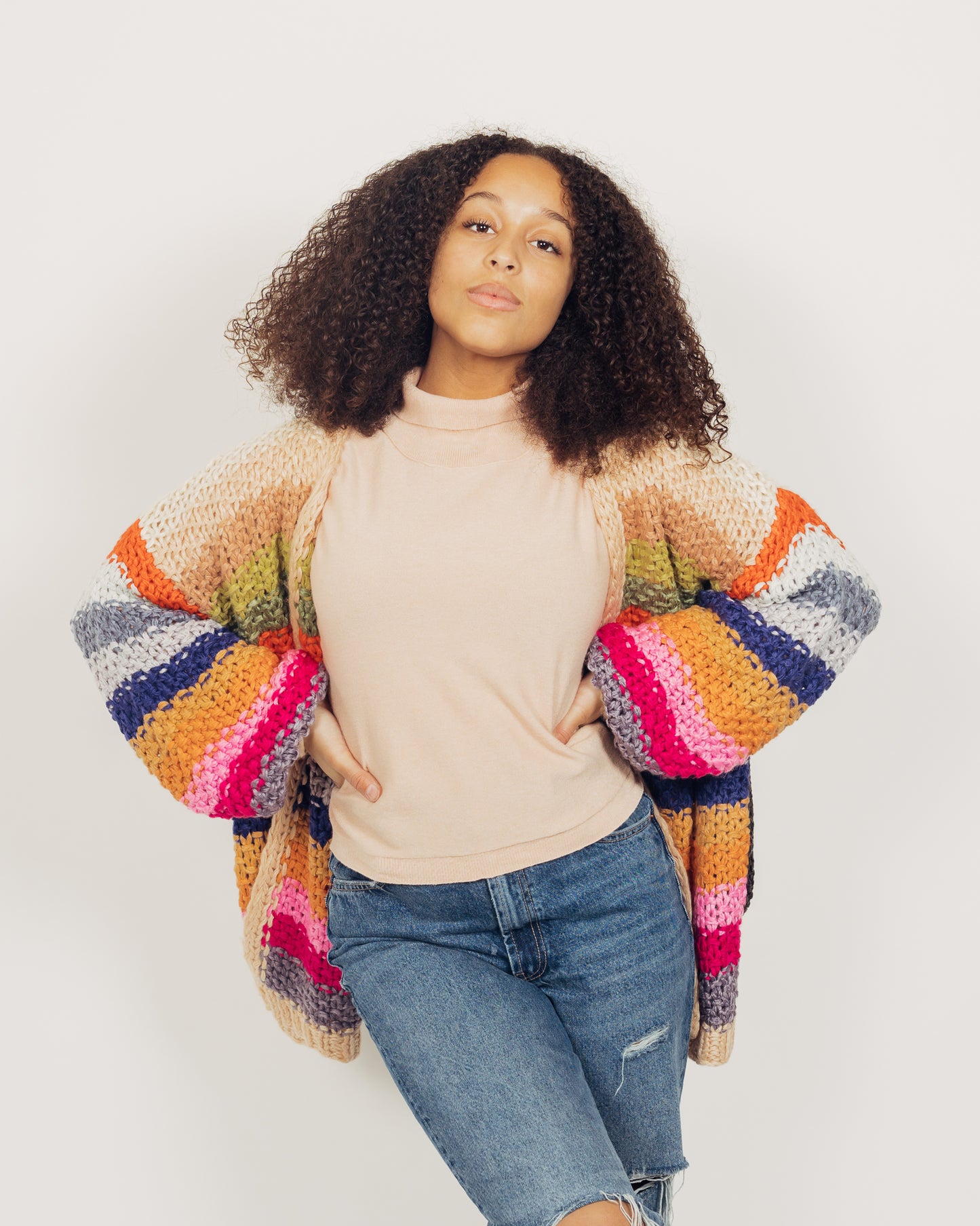 Colorful Cardigan || Tan