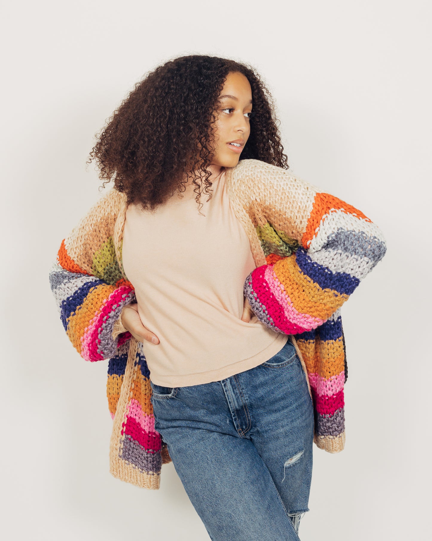 Colorful Cardigan || Tan