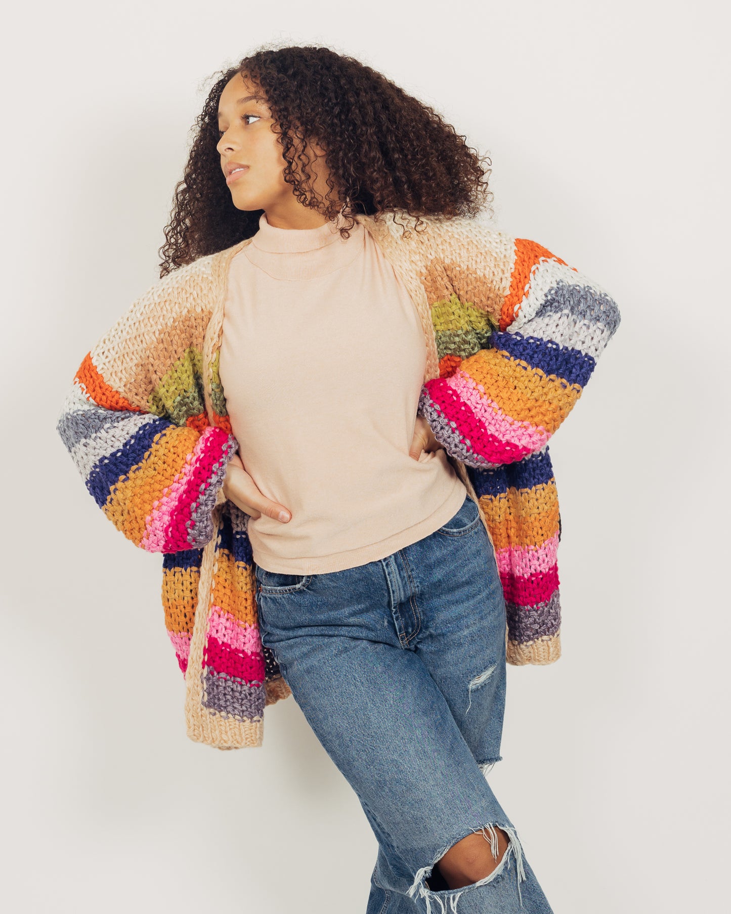 Colorful Cardigan || Tan