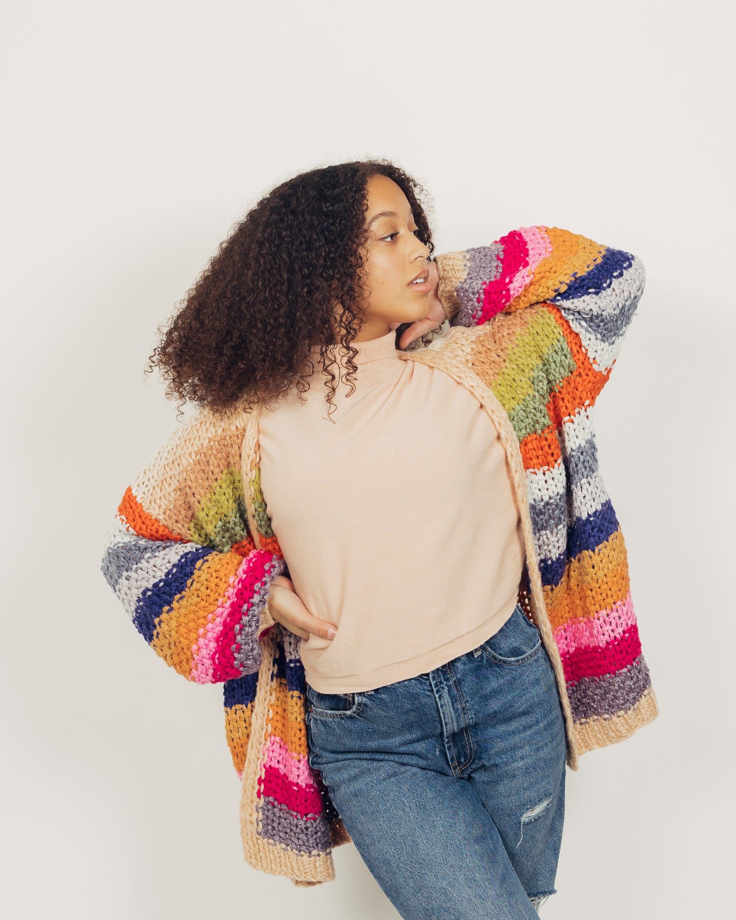 Colorful Cardigan || Tan