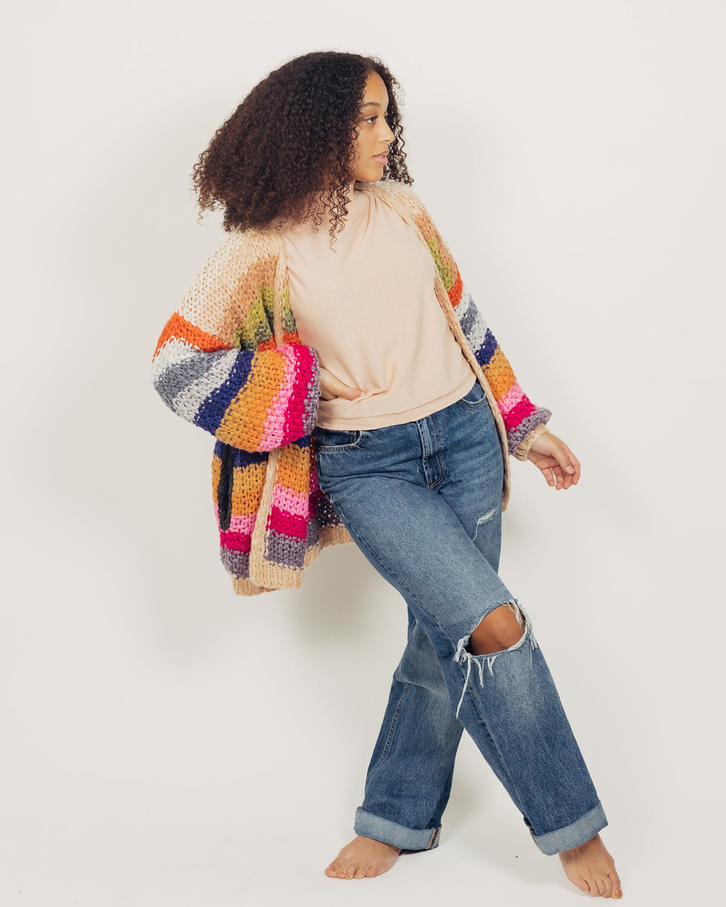 Colorful Cardigan || Tan