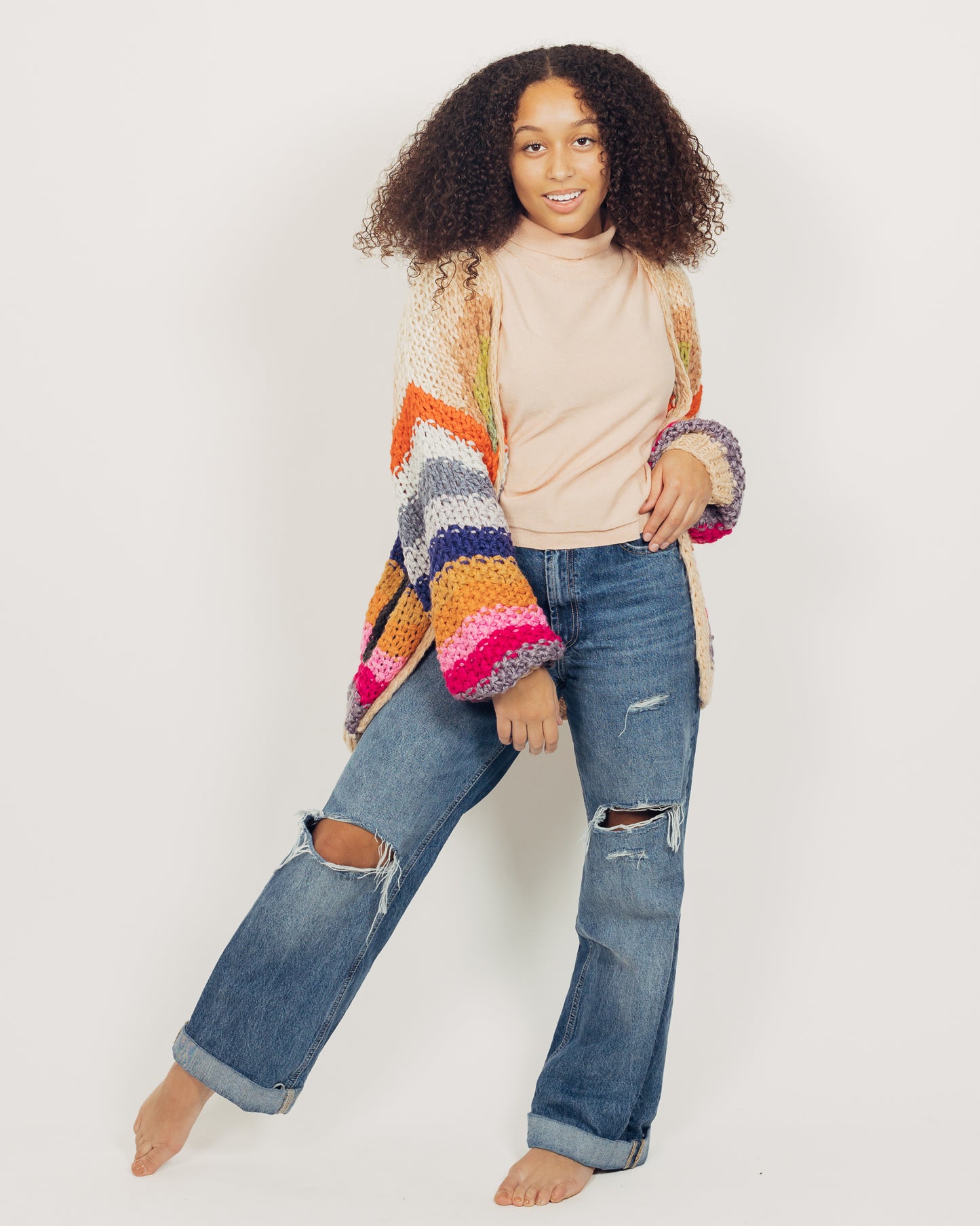Colorful Cardigan || Tan