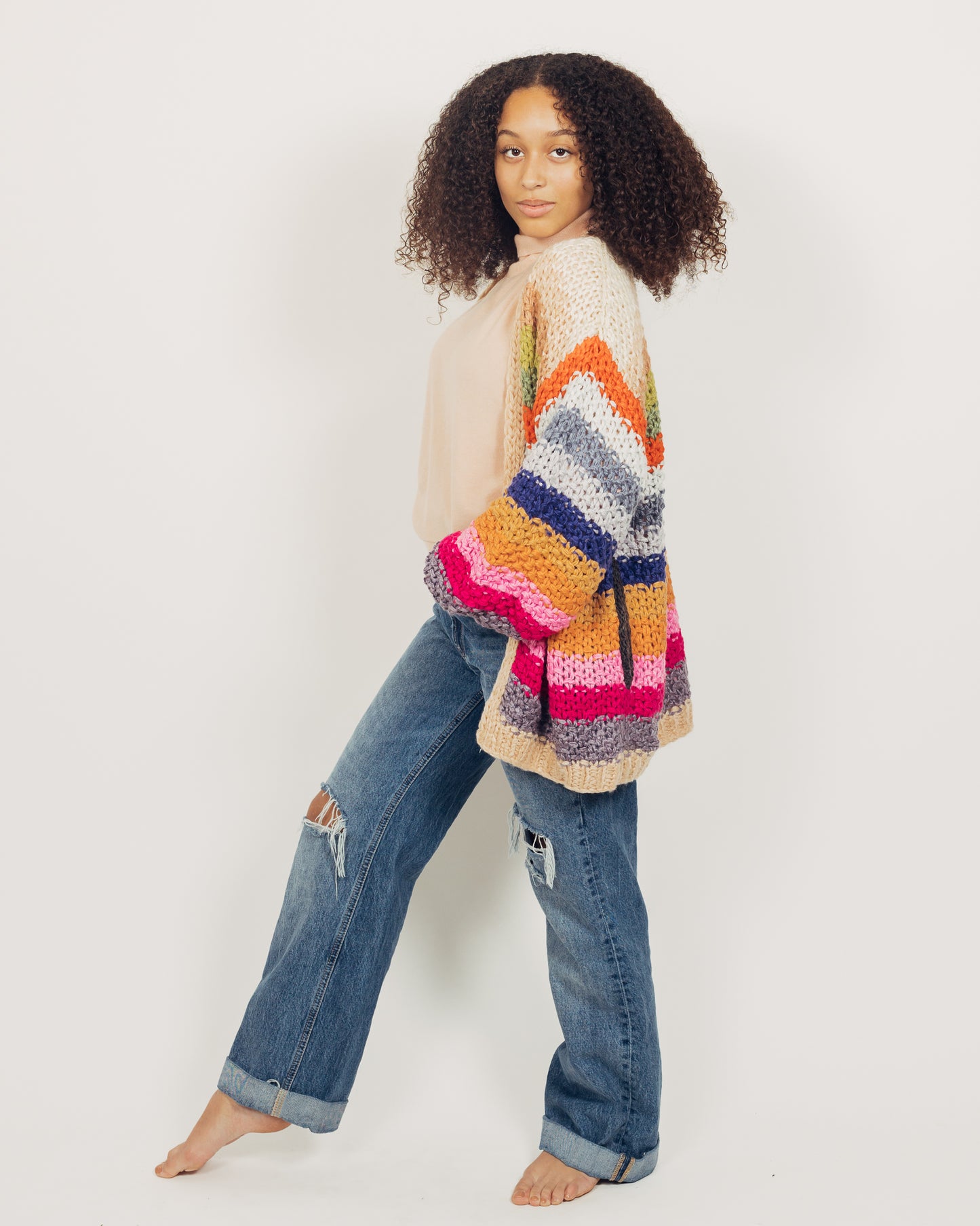 Colorful Cardigan || Tan