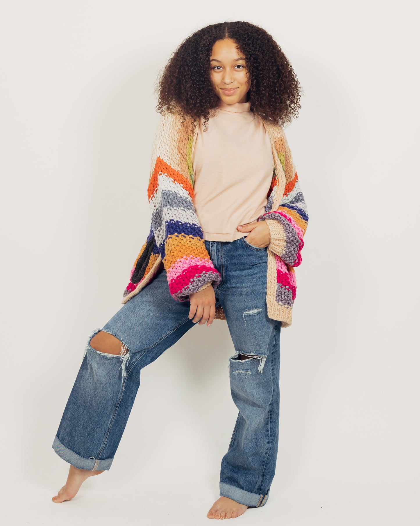Colorful Cardigan || Tan