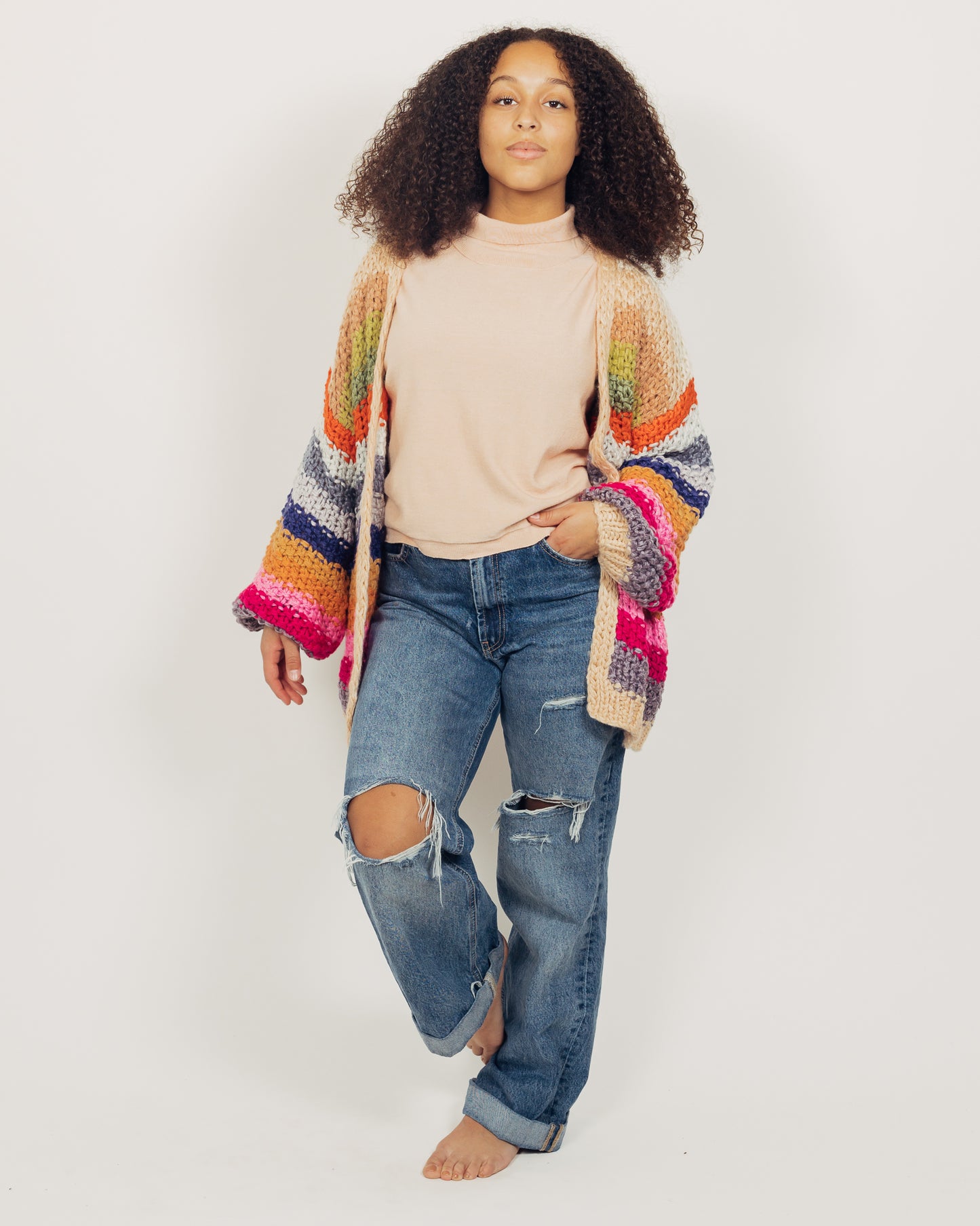 Colorful Cardigan || Tan