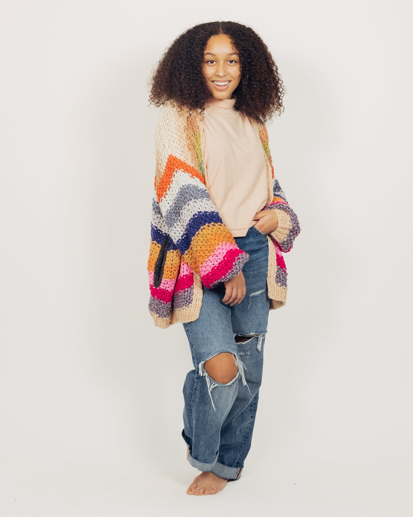 Colorful Cardigan || Tan