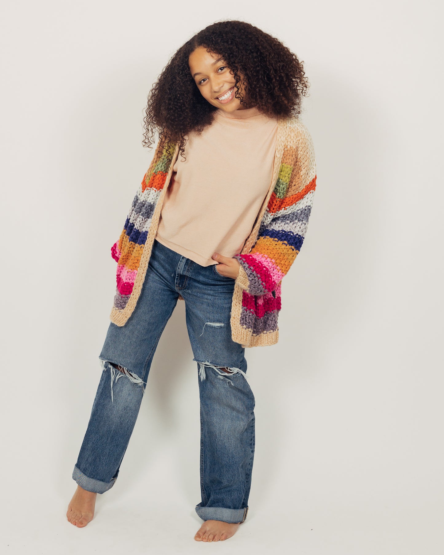 Colorful Cardigan || Tan