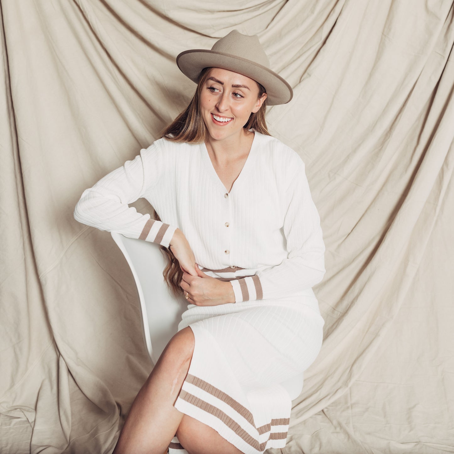 Clara Skirt + Cardigan Set || White