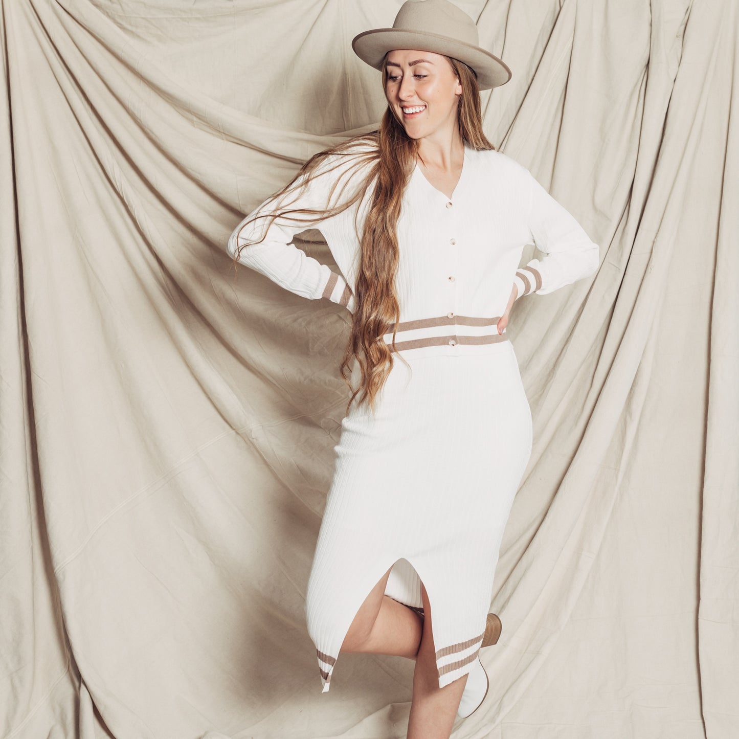 Clara Skirt + Cardigan Set || White