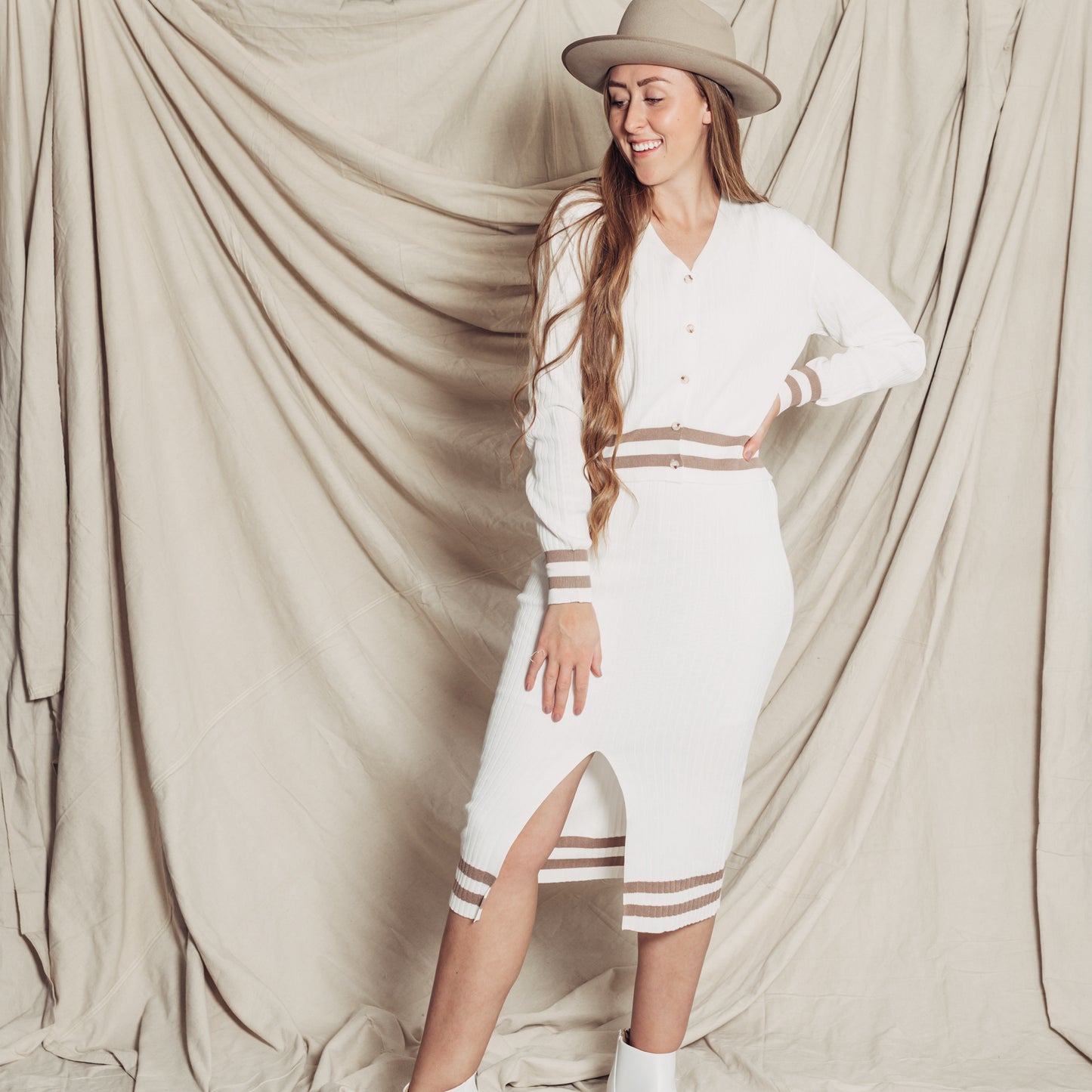 Clara Skirt + Cardigan Set || White