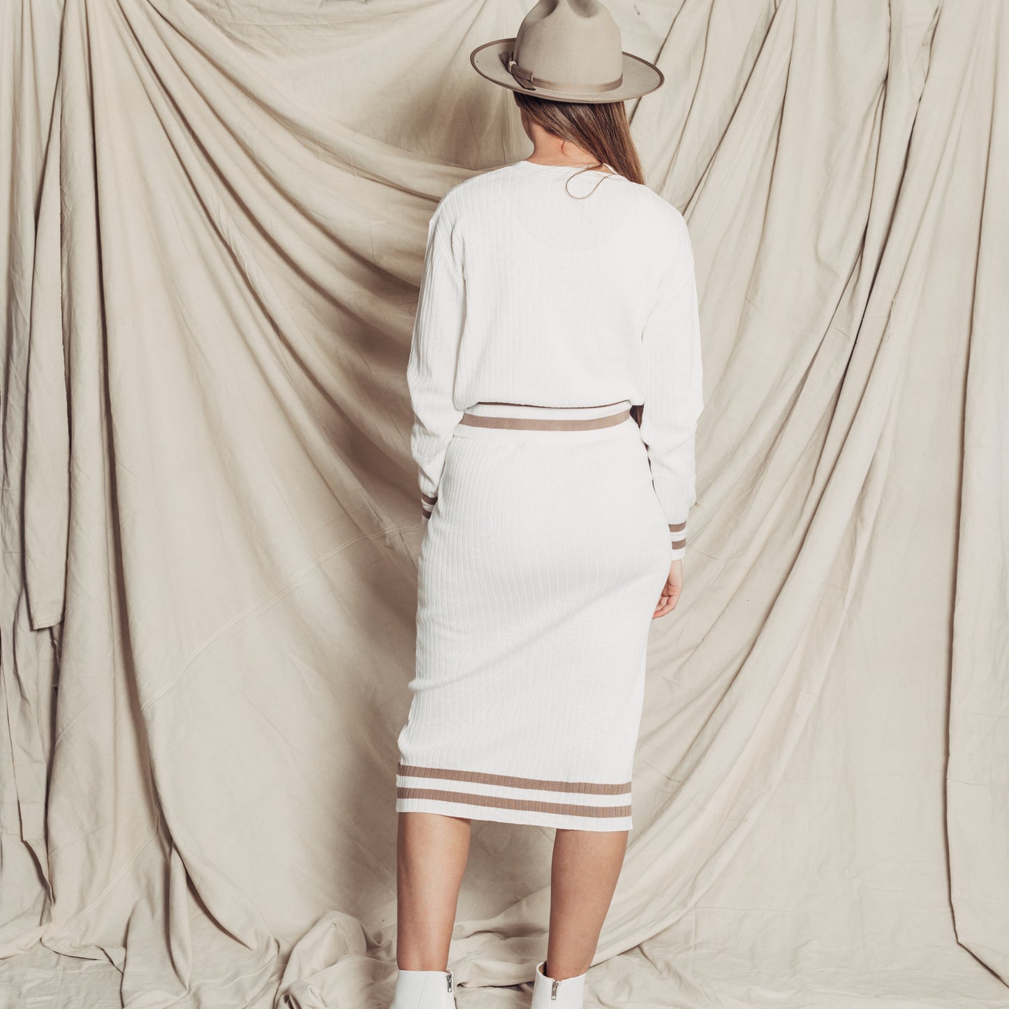 Clara Skirt + Cardigan Set || White