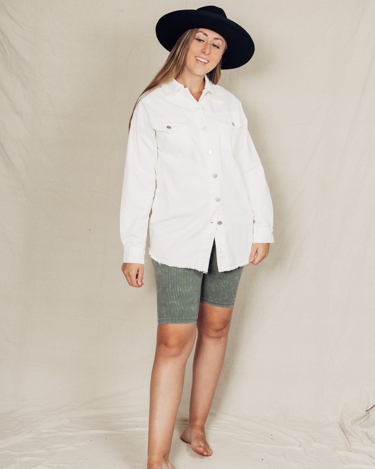 Denim Shacket || White