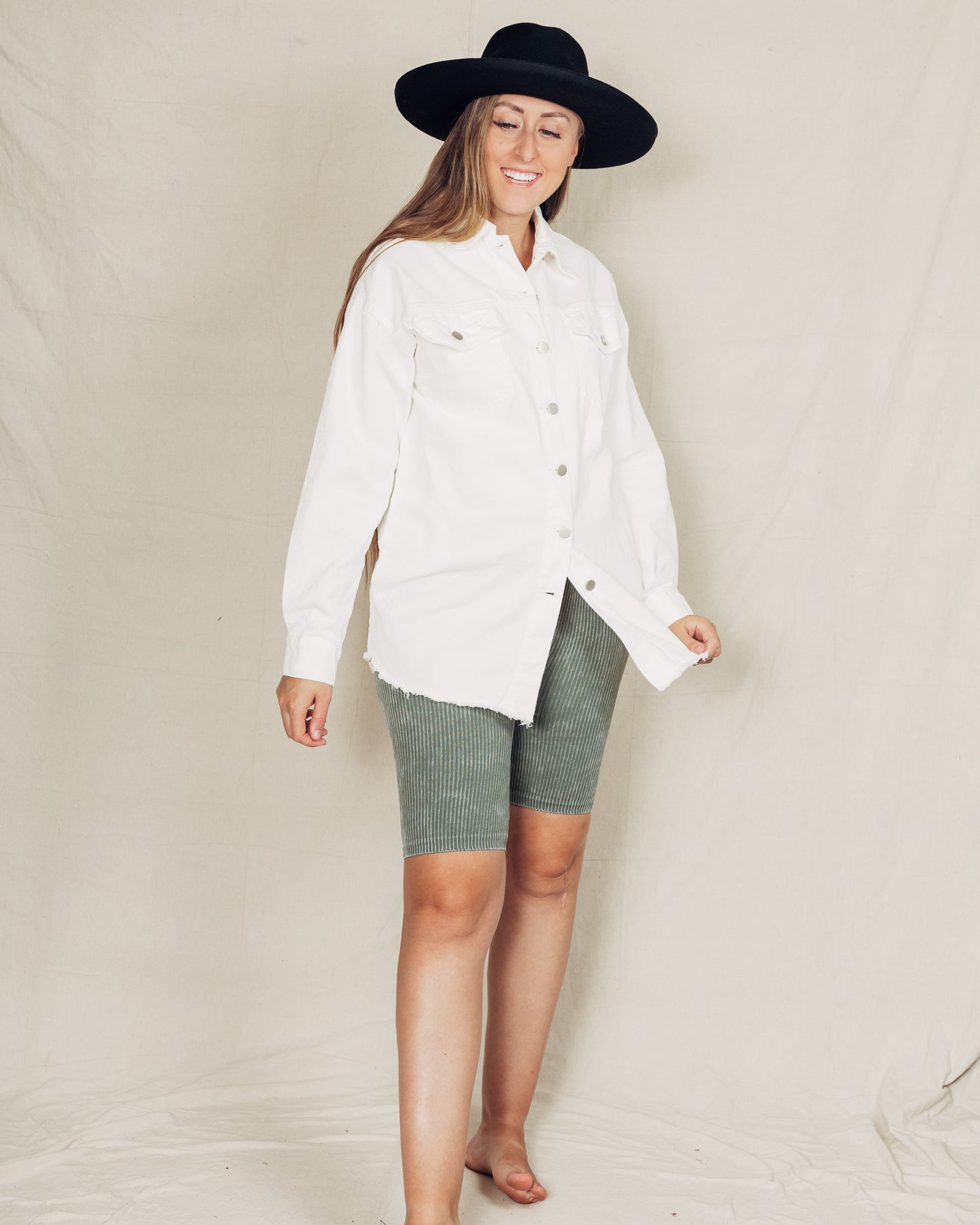 Denim Shacket || White