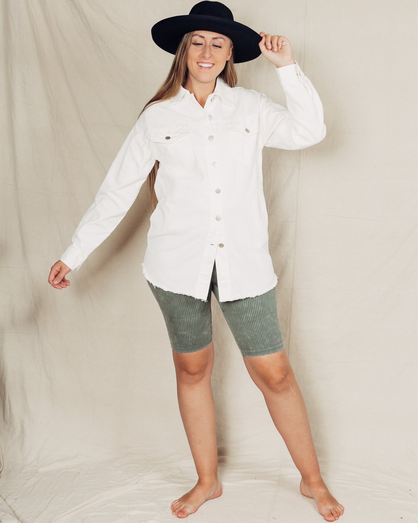 Denim Shacket || White