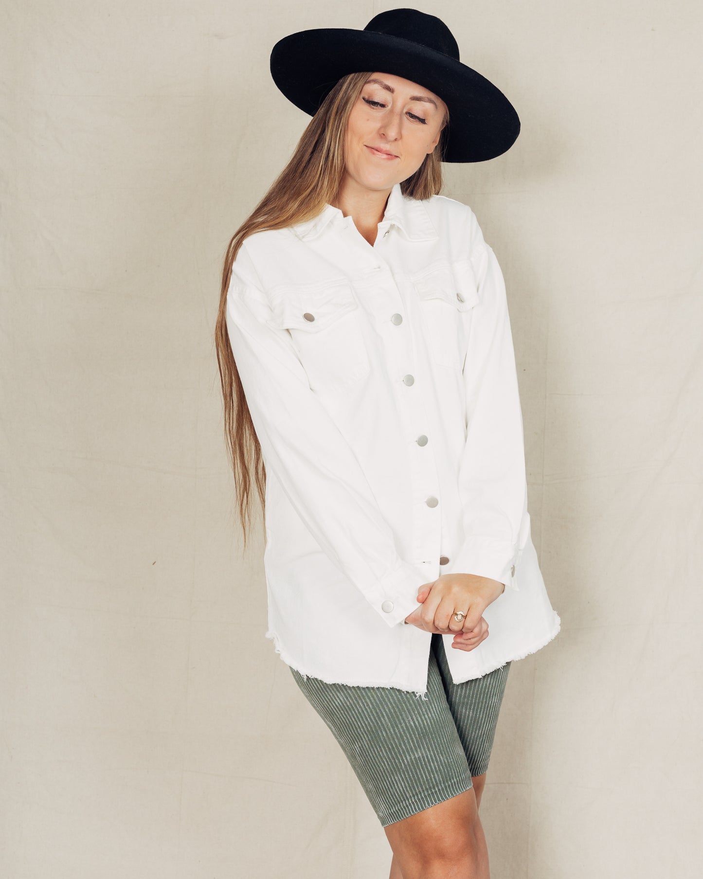 Denim Shacket || White