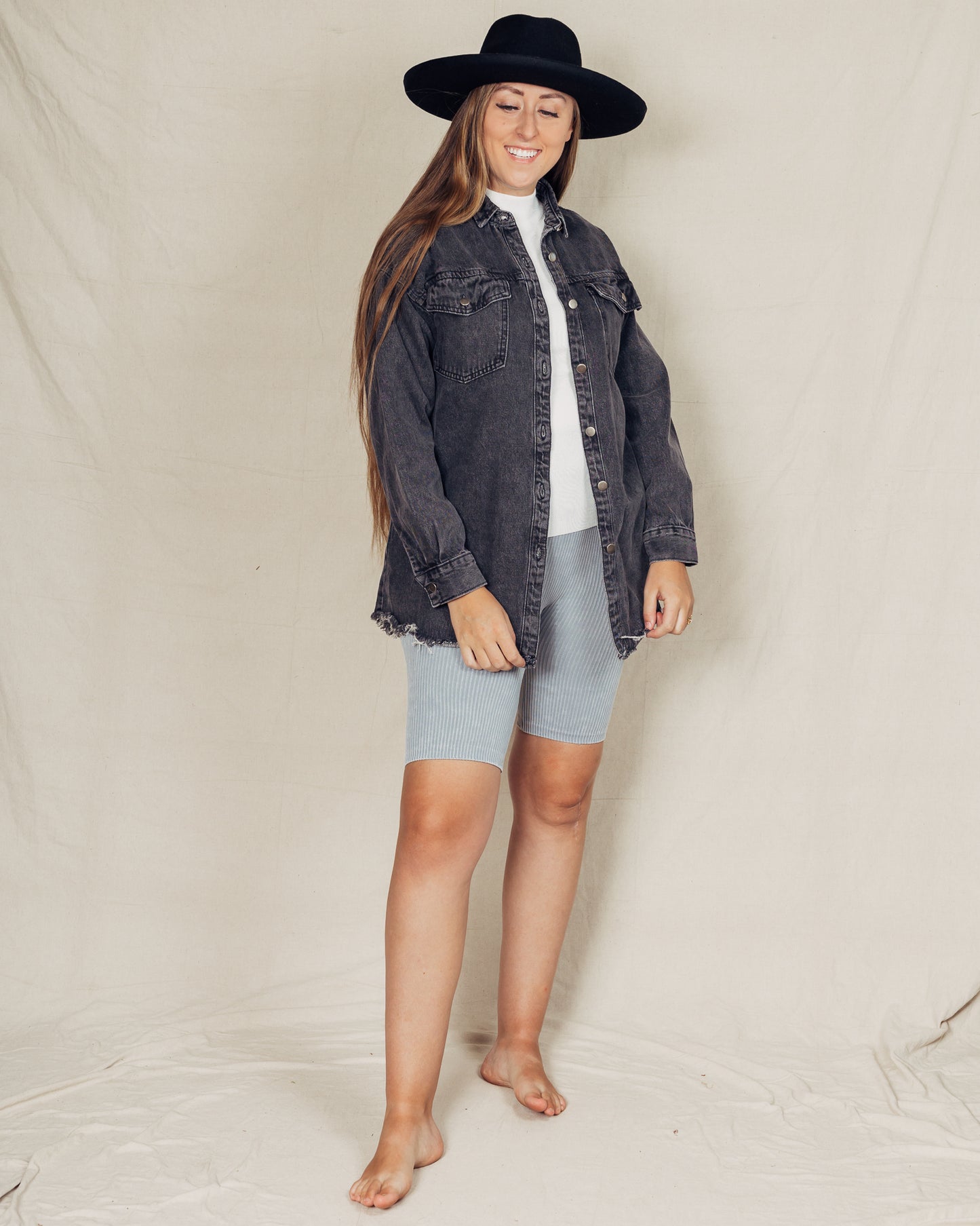 Denim Shacket || Black