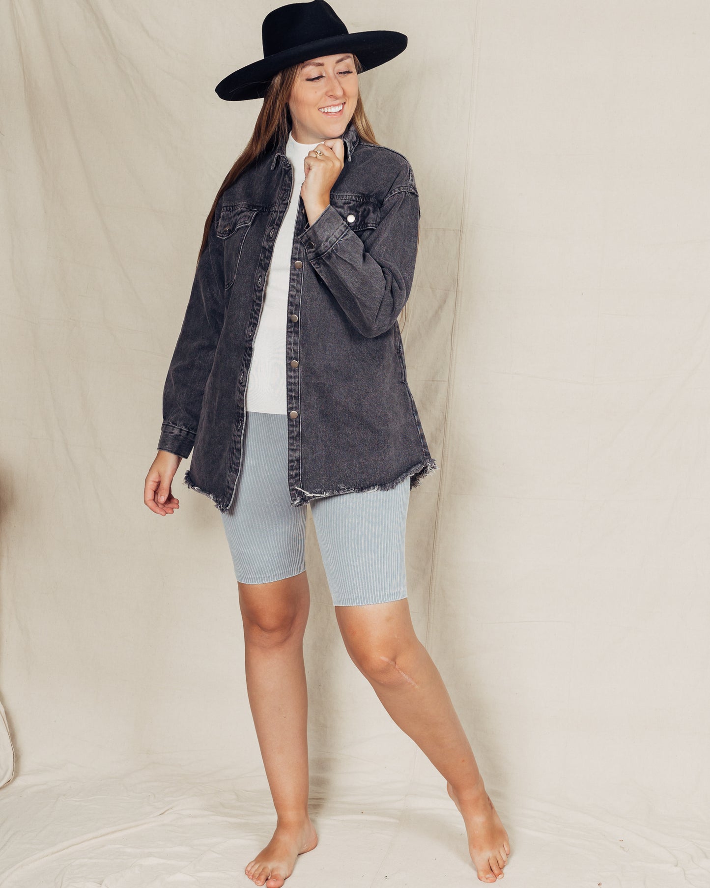 Denim Shacket || Black