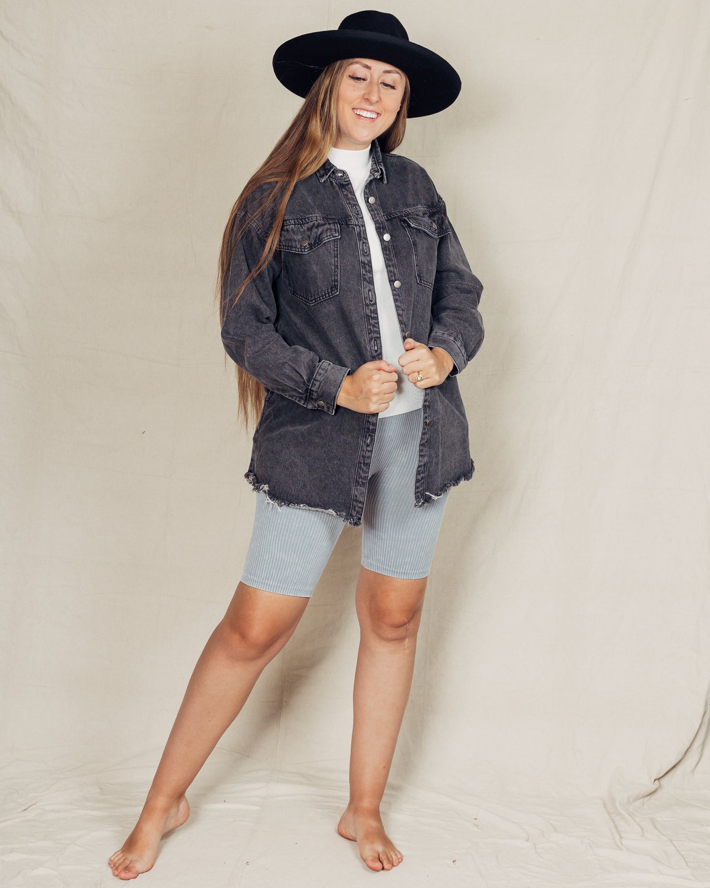 Denim Shacket || Black