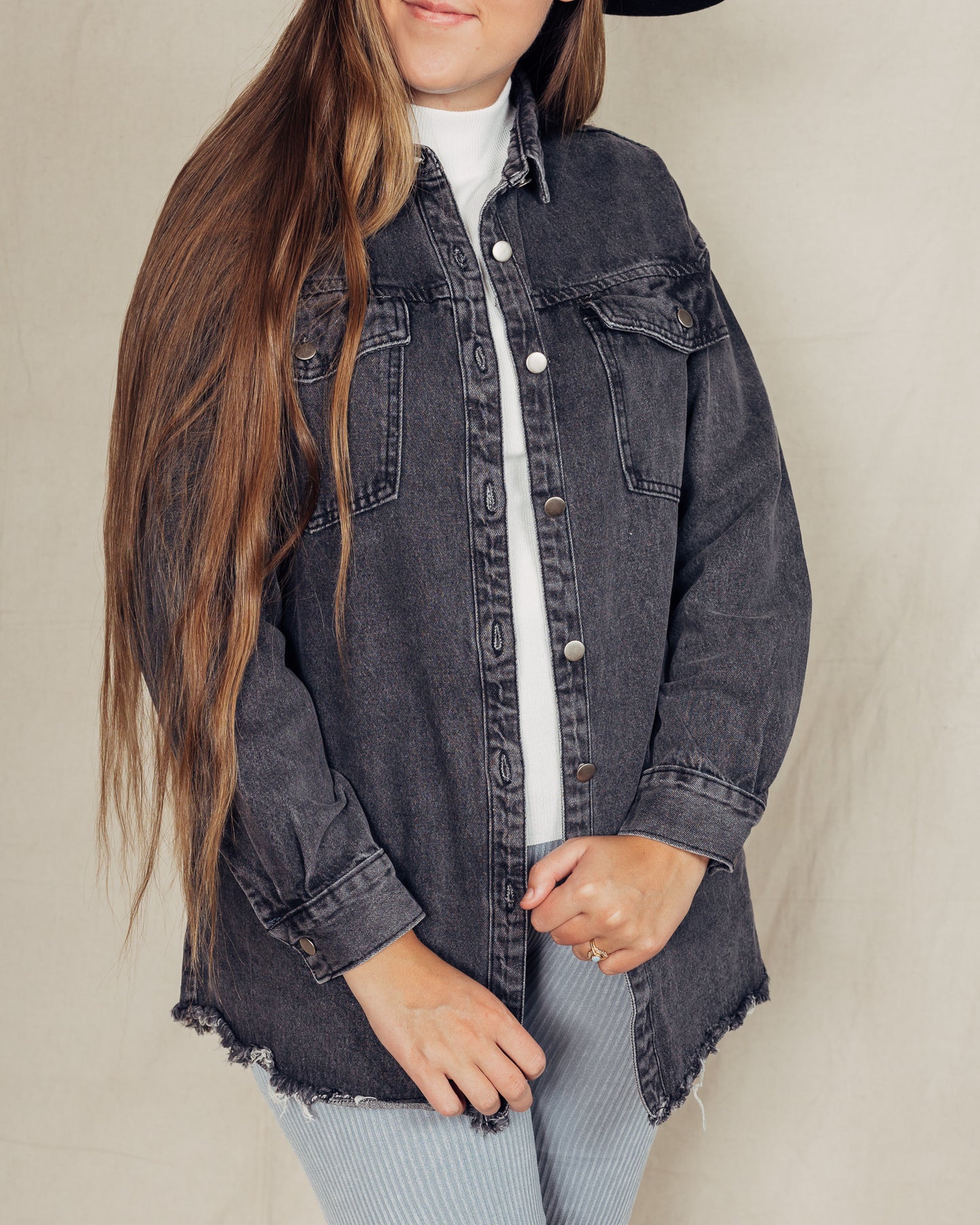 Denim Shacket || Black