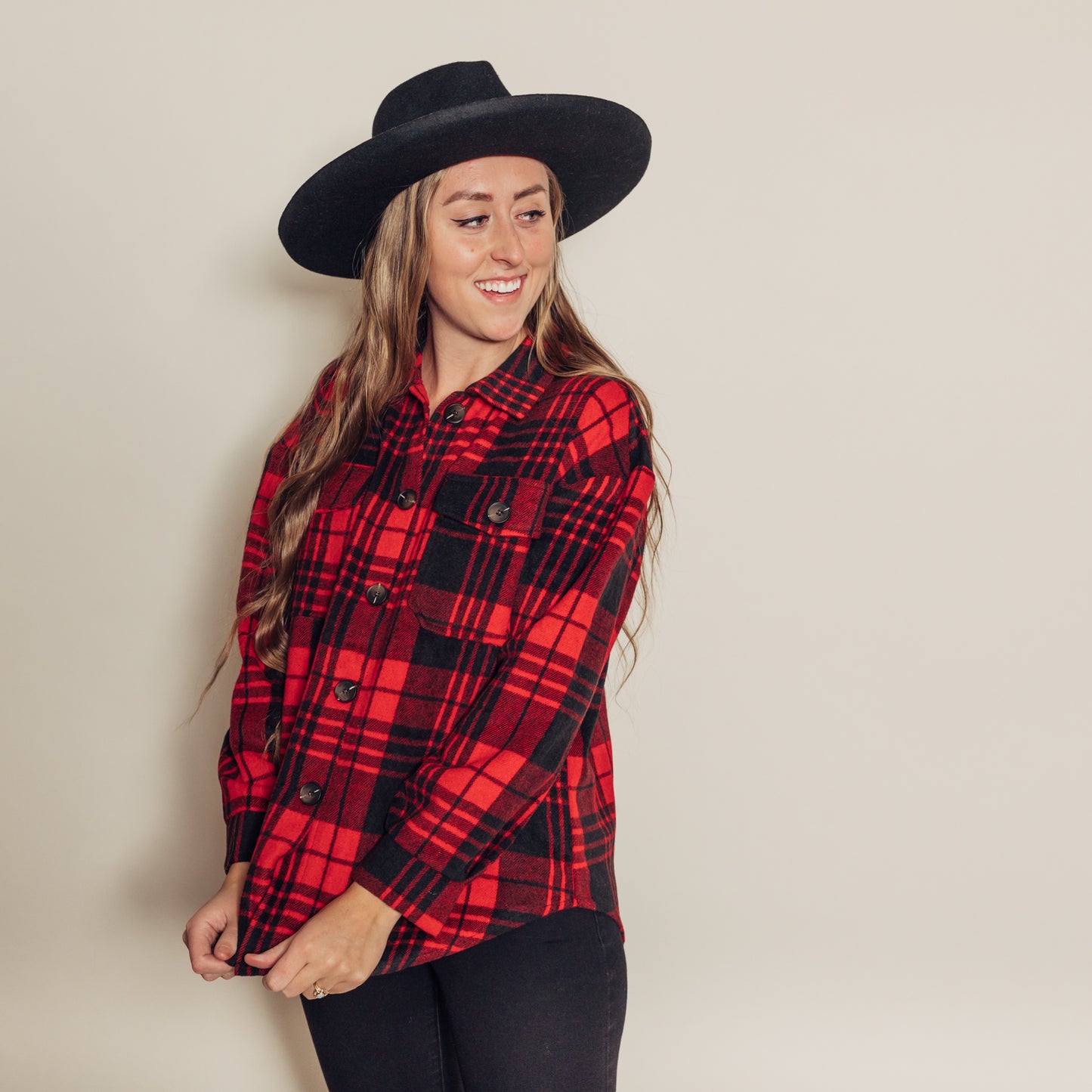 Pam Flannel Jacket || Red