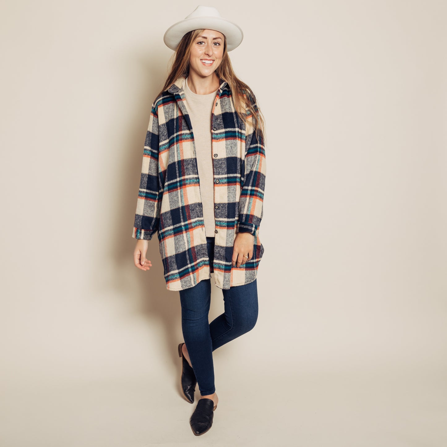 Perri Flannel Shacket || Navy + Tan