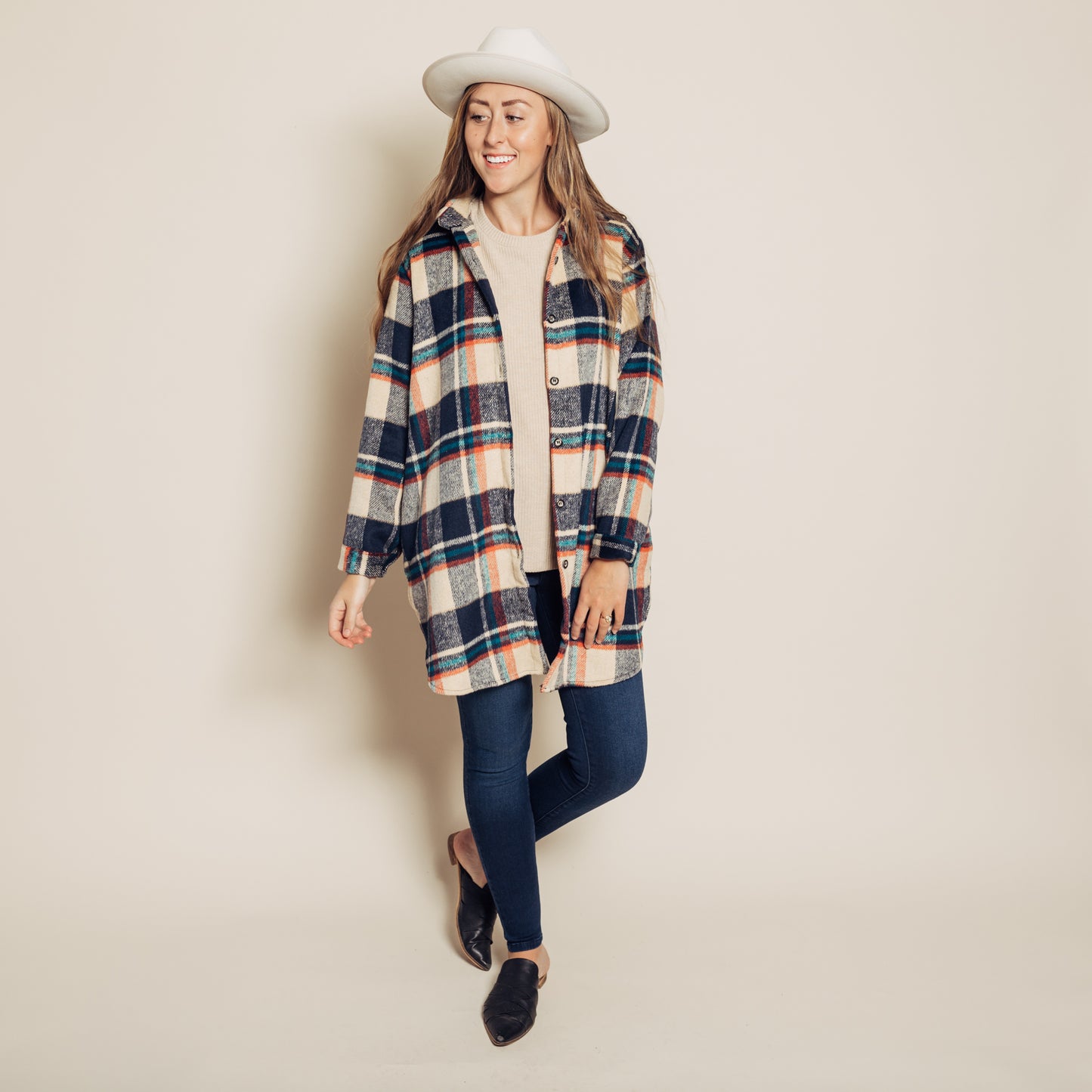 Perri Flannel Shacket || Navy + Tan