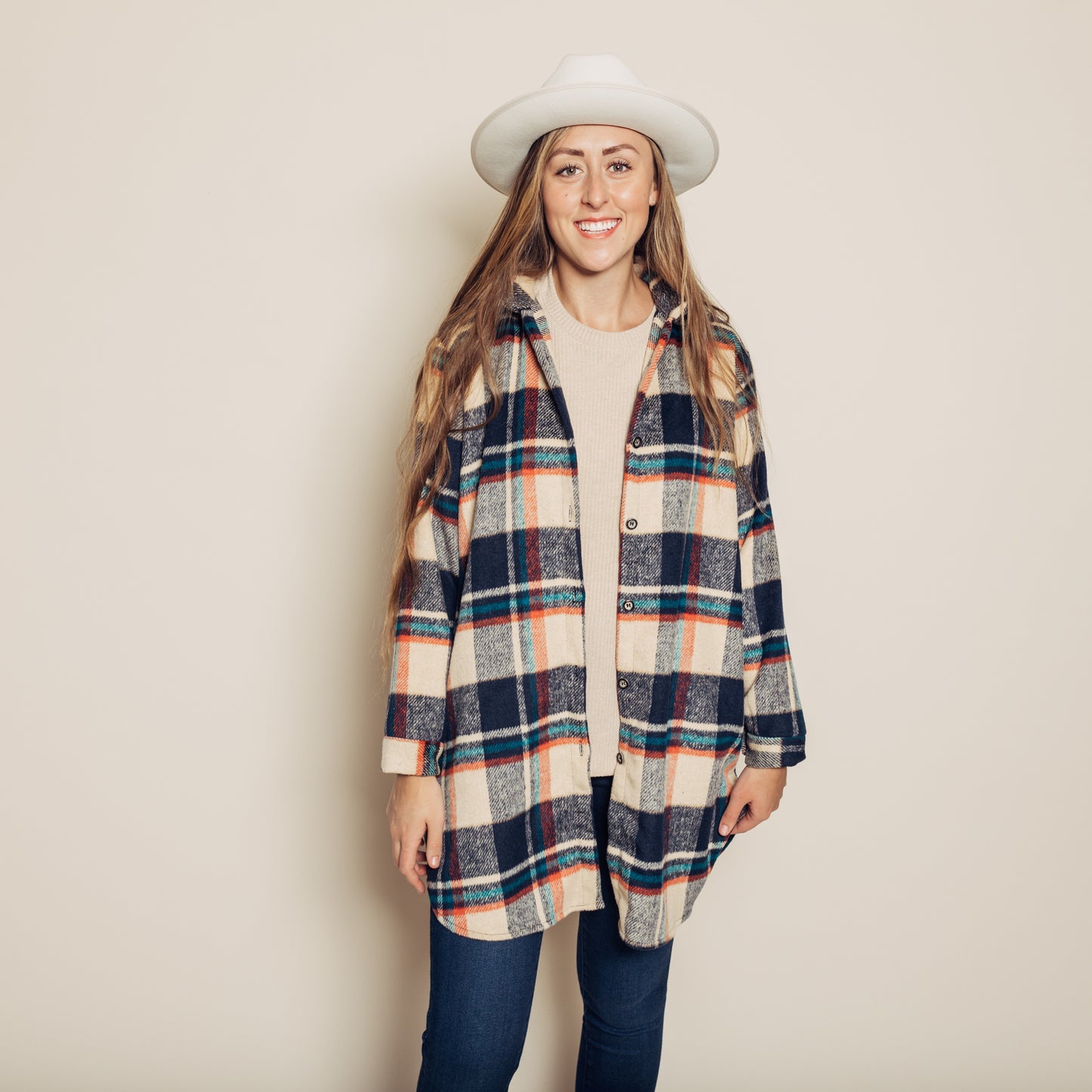 Perri Flannel Shacket || Navy + Tan