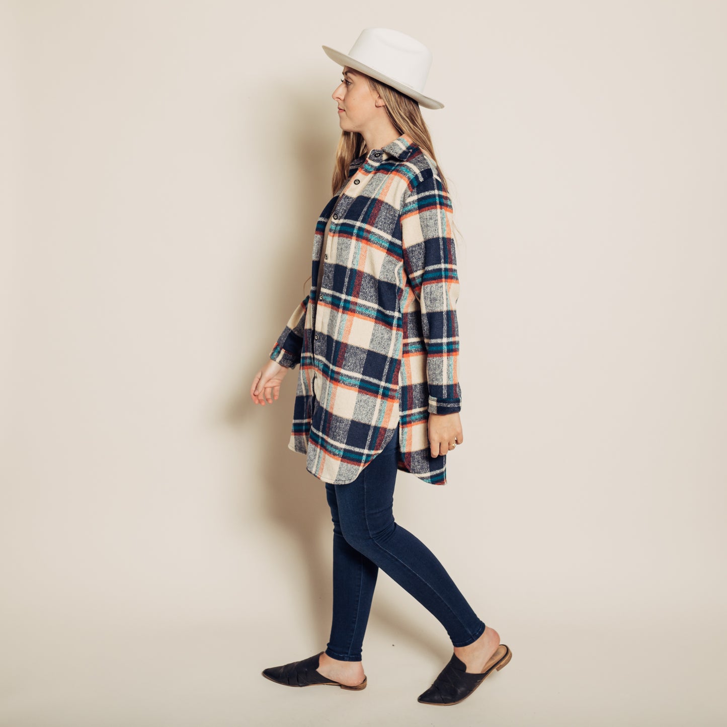 Perri Flannel Shacket || Navy + Tan
