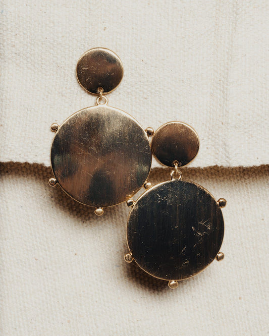 Gold Circle Disc Drop Earrings