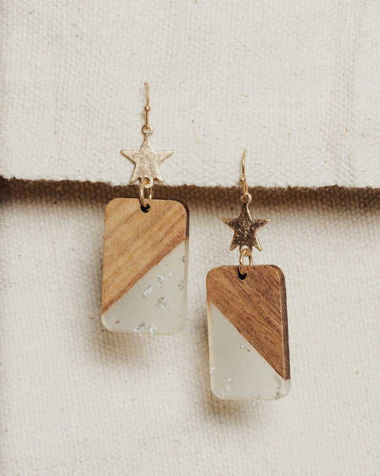 Two Tone Rectangle Drop Earrings