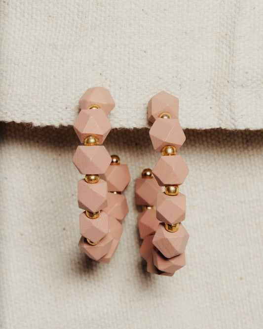 Geo Cube Bead Open Hoop Earrings || Pink