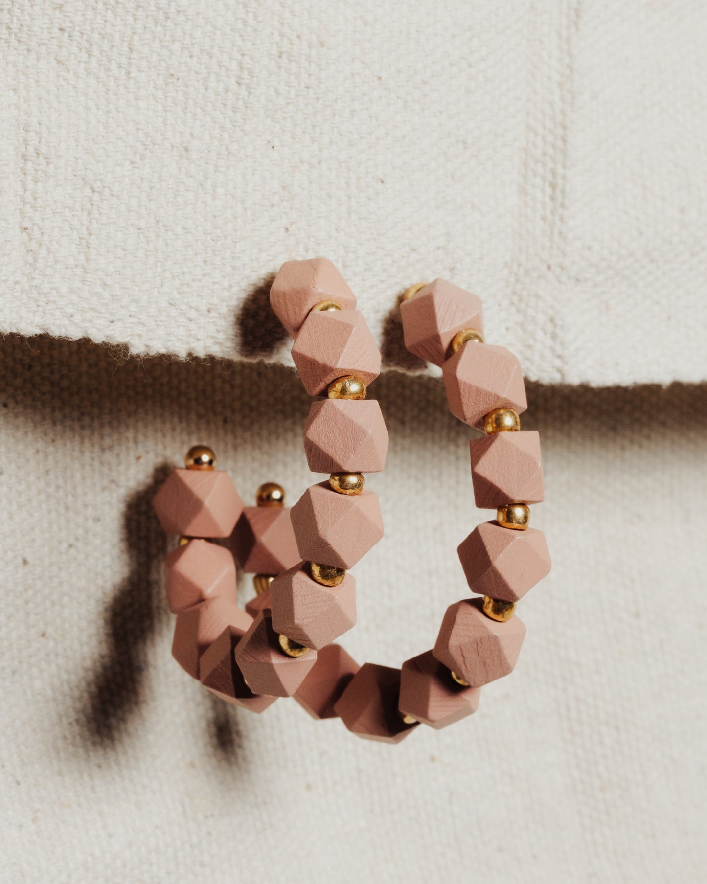 Geo Cube Bead Open Hoop Earrings || Pink
