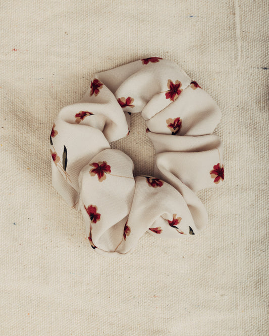 Beige and Maroon Floral Scrunchie