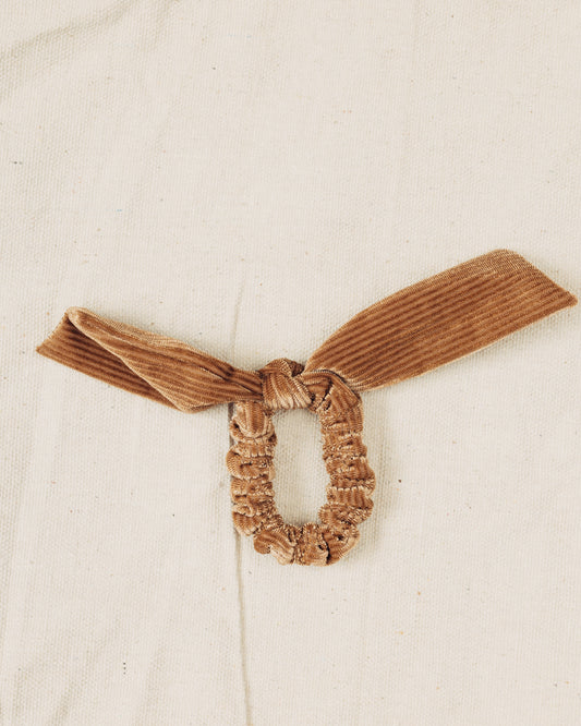 Tan Velvet Bow Scrunchie