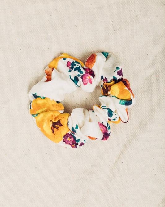 White + Yellow Floral Scrunchie